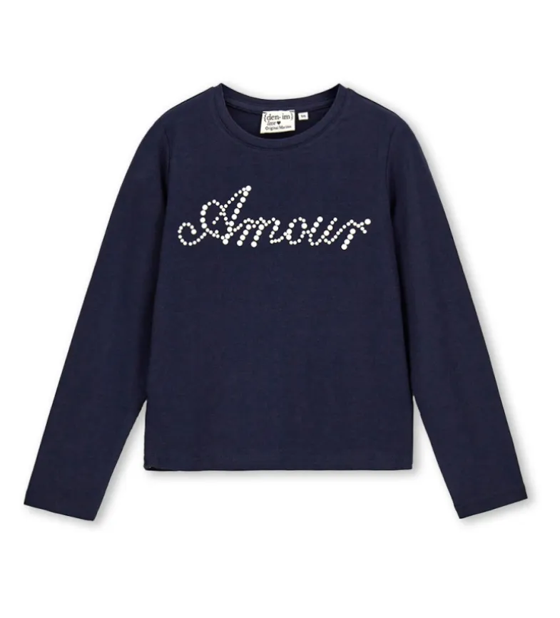 T-shirt blu con perle